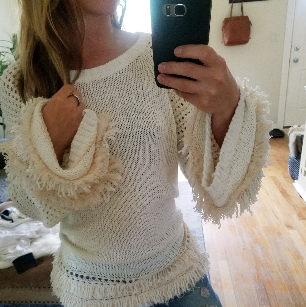 NWT Chaser, fringe knit sweater.